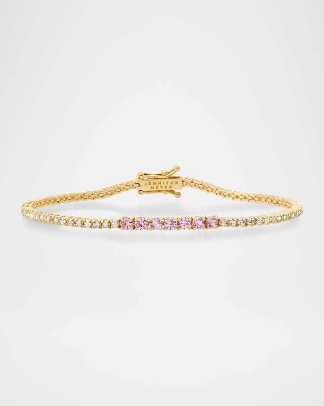 18K Yellow Gold Small 4 Prong and Accent Tennis Bracelet with Diamonds and Pink Sapphires